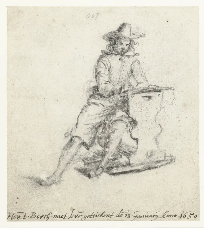 Zittende, tekenende man (Gerard de Jonge?) Wall Art by Unknown - High-Resolution Digital Print