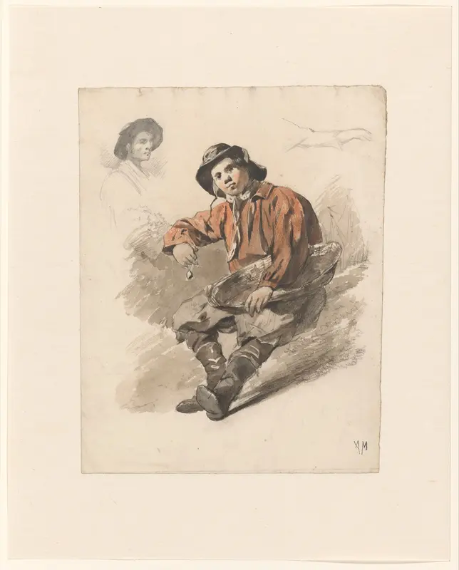 Zittende vissersjongen met mand Wall Art by Anton Mauve - High-Resolution Digital Print