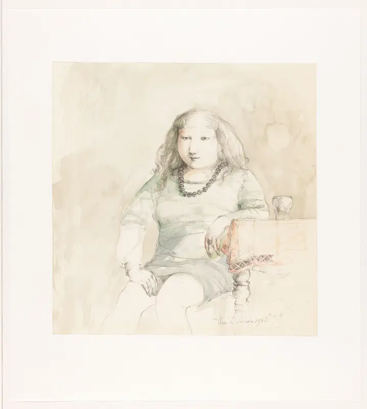 Zittende vrouw bij een tafel Wall Art by Unknown - High-Resolution Digital Print