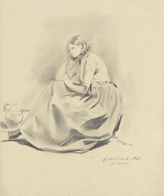 Zittende vrouw bij kruik Wall Art by Pieter van Loon - High-Resolution Digital Print