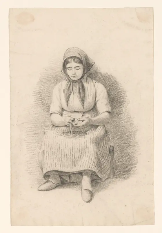 Zittende vrouw die aardappels schilt Wall Art by Alexander Cranendoncq - High-Resolution Digital Print