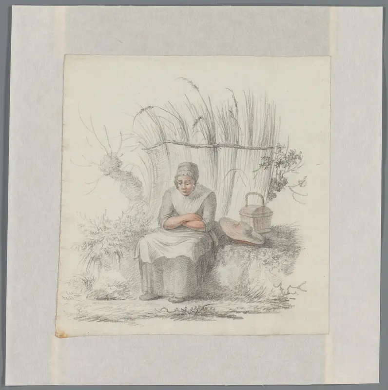 Zittende vrouw in een landschap Wall Art by Johannes van Reijn - High-Resolution Digital Print