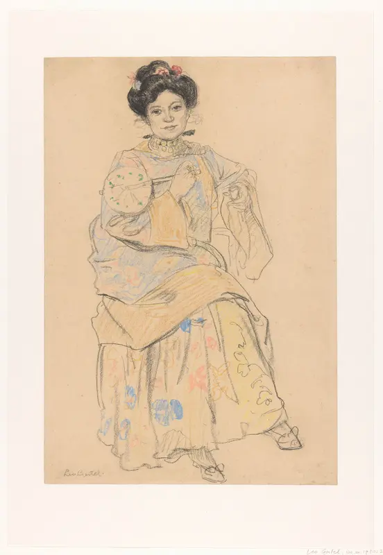 Zittende vrouw in Japanse kleding Wall Art by Unknown - High-Resolution Digital Print