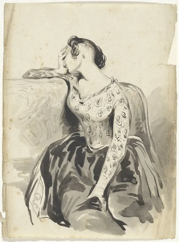 Zittende vrouw met afgewend hoofd Wall Art by Pieter van Loon - High-Resolution Digital Print