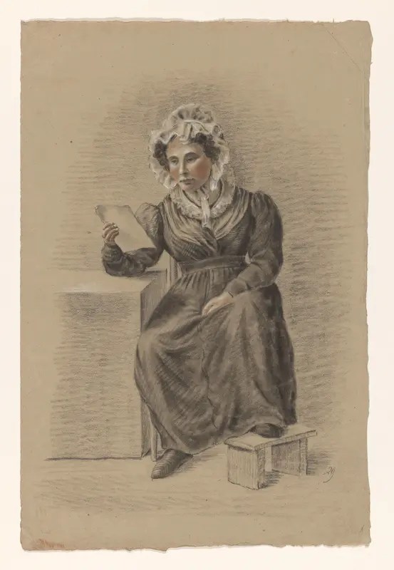 Zittende vrouw met de voet op een stoof, een brief lezend Wall Art by Alexander Cranendoncq - High-Resolution Digital Print