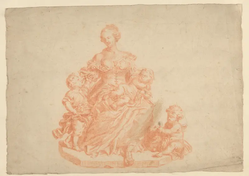 Zittende vrouw met drie kinderen Wall Art by anonymous - High-Resolution Digital Print