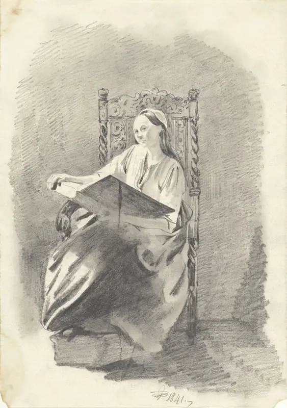 Zittende vrouw met een boek Wall Art by Pieter van Loon - High-Resolution Digital Print