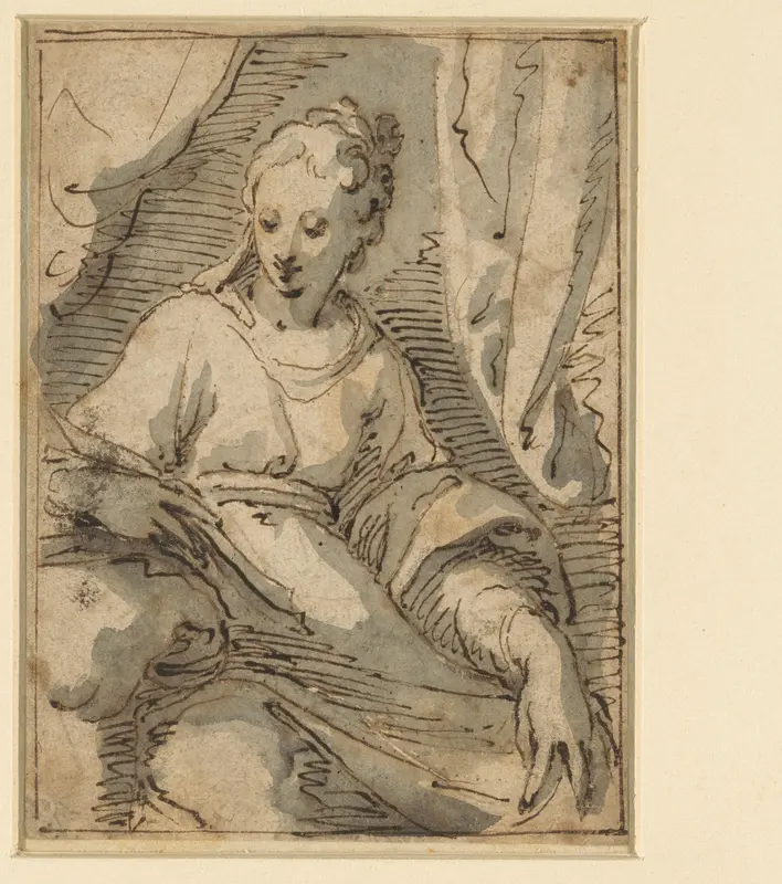 Zittende vrouw met een boek Wall Art by Unknown - High-Resolution Digital Print