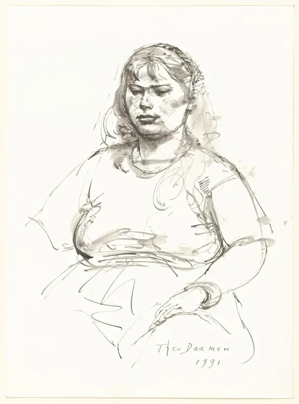 Zittende vrouw met een haarband in het haar Wall Art by Unknown - High-Resolution Digital Print