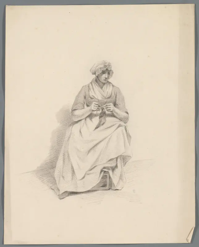 Zittende vrouw met een handwerkje Wall Art by anonymous - High-Resolution Digital Print