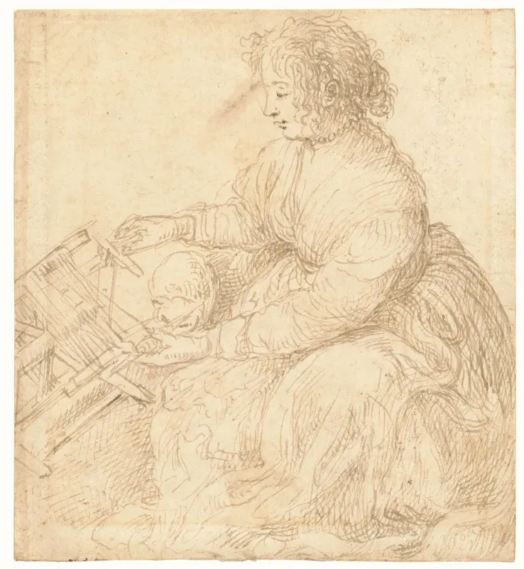 Zittende vrouw met een haspel Wall Art by Dirck de Vries - High-Resolution Digital Print
