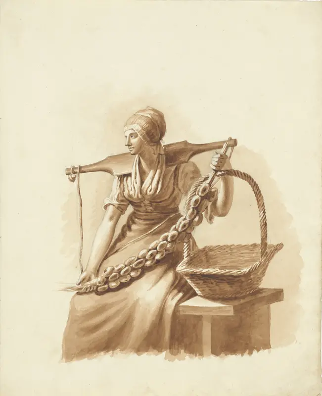 Zittende vrouw met een juk en een mand Wall Art by Pieter van Loon - High-Resolution Digital Print