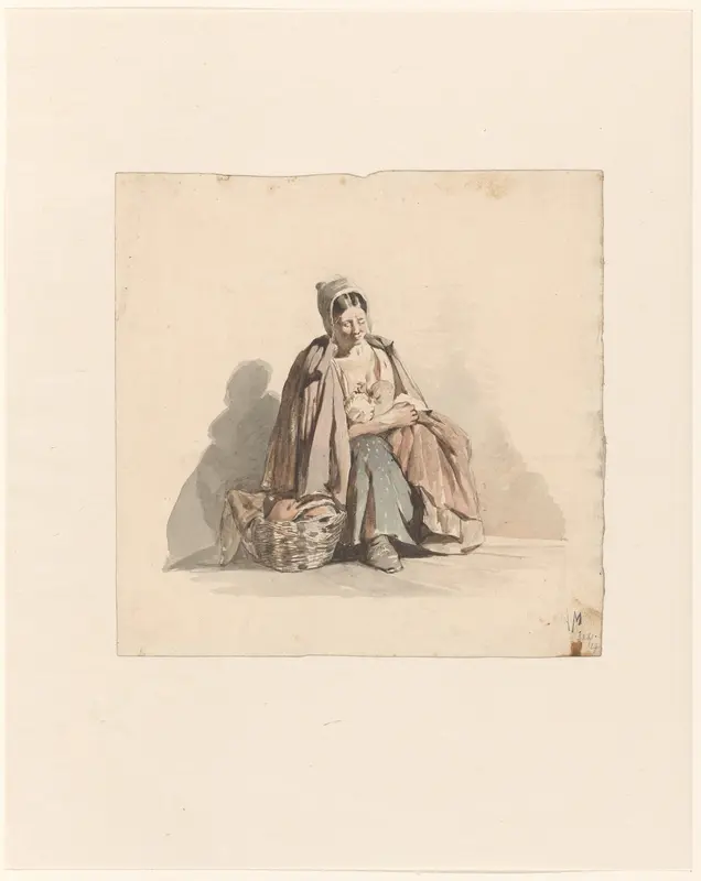 Zittende vrouw met een kind aan de borst Wall Art by Anton Mauve - High-Resolution Digital Print