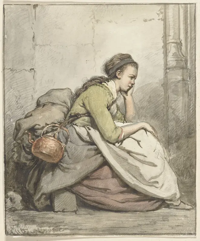 Zittende vrouw met een koperen ketel Wall Art by Abraham van Strij (I) - High-Resolution Digital Print
