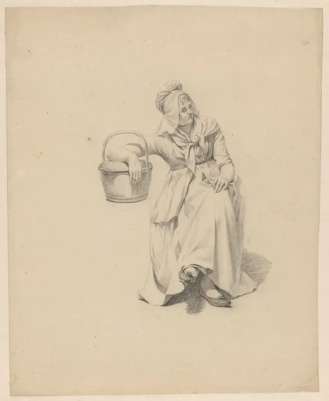 Zittende vrouw met een mand Wall Art by Unknown - High-Resolution Digital Print