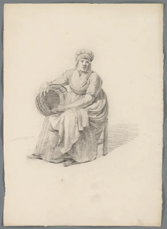 Zittende vrouw met een mand Wall Art by anonymous - High-Resolution Digital Print