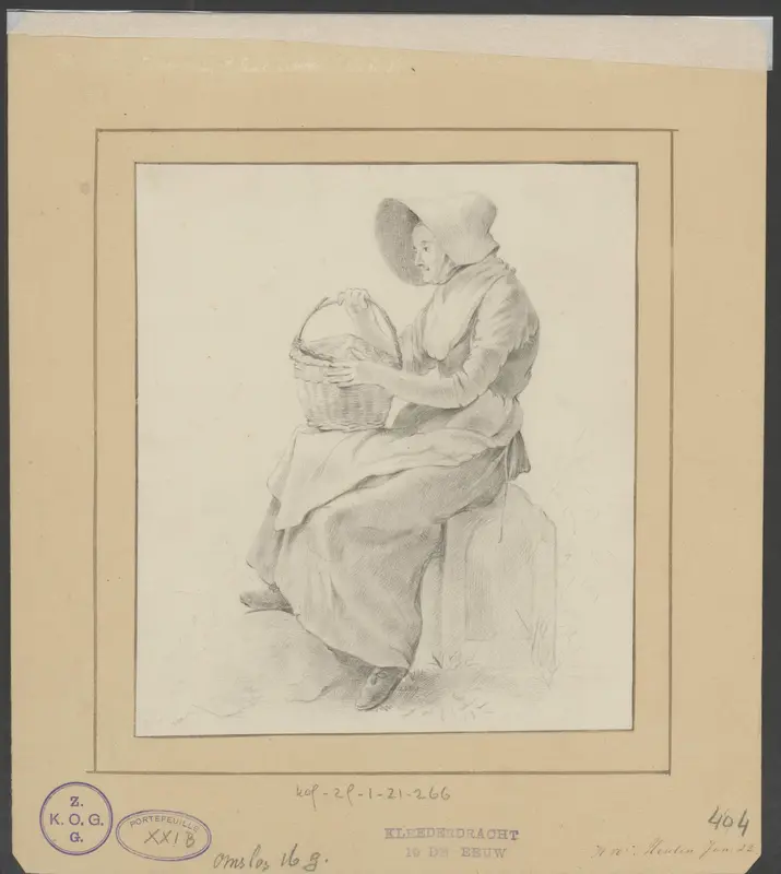 Zittende vrouw met een mand op haar schoot Wall Art by anonymous - High-Resolution Digital Print