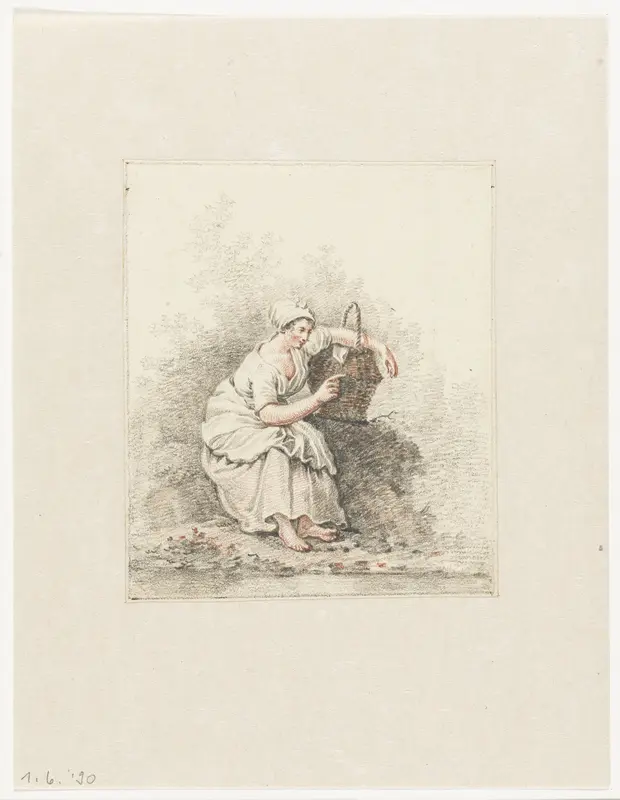 Zittende vrouw met een mand Wall Art by Pieter Bartholomeusz. Barbiers - High-Resolution Digital Print