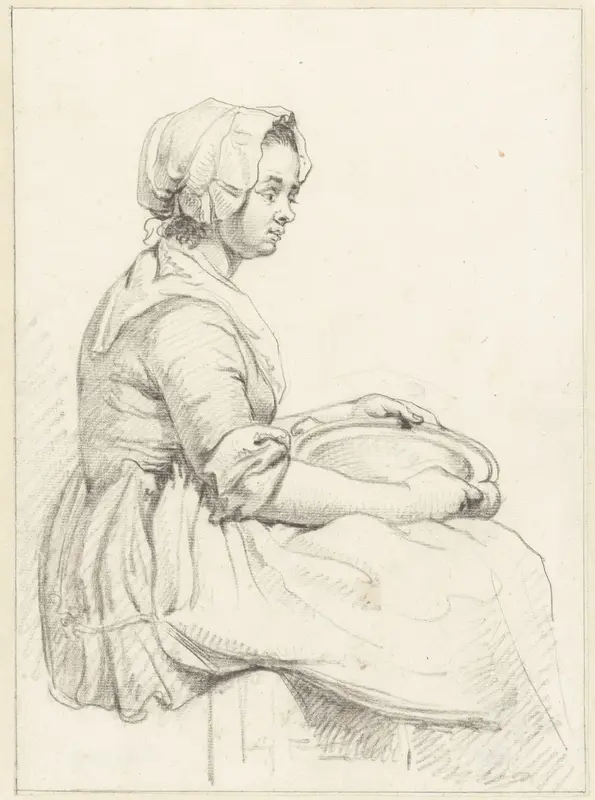 Zittende vrouw met een schotel op haar schoot, naar rechts Wall Art by Abraham van Strij (I) - High-Resolution Digital Print