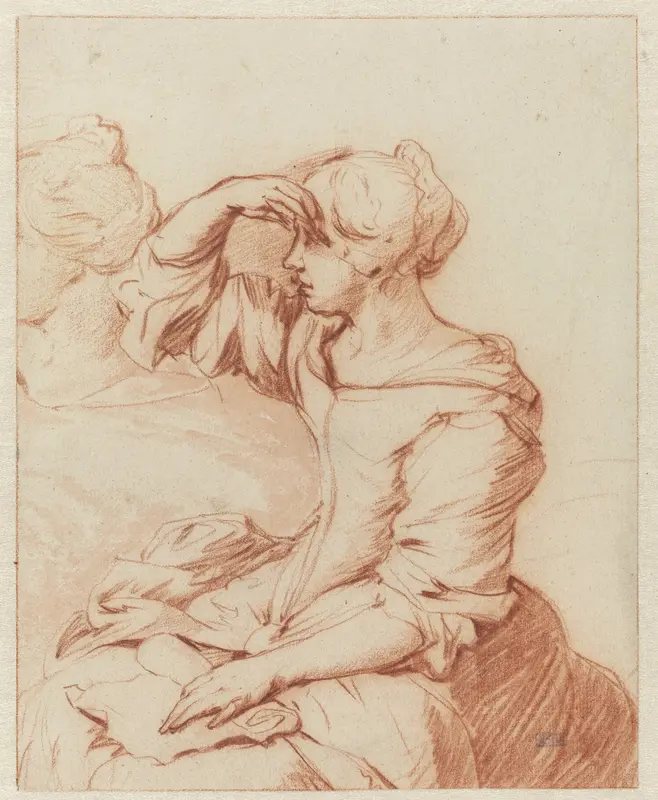 Zittende vrouw met haar hand boven haar ogen gehouden Wall Art by Adriaen van de Velde - High-Resolution Digital Print