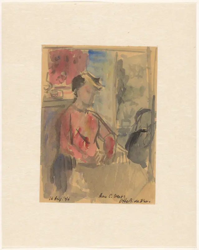 Zittende vrouw met hoed in kamer Wall Art by Unknown - High-Resolution Digital Print