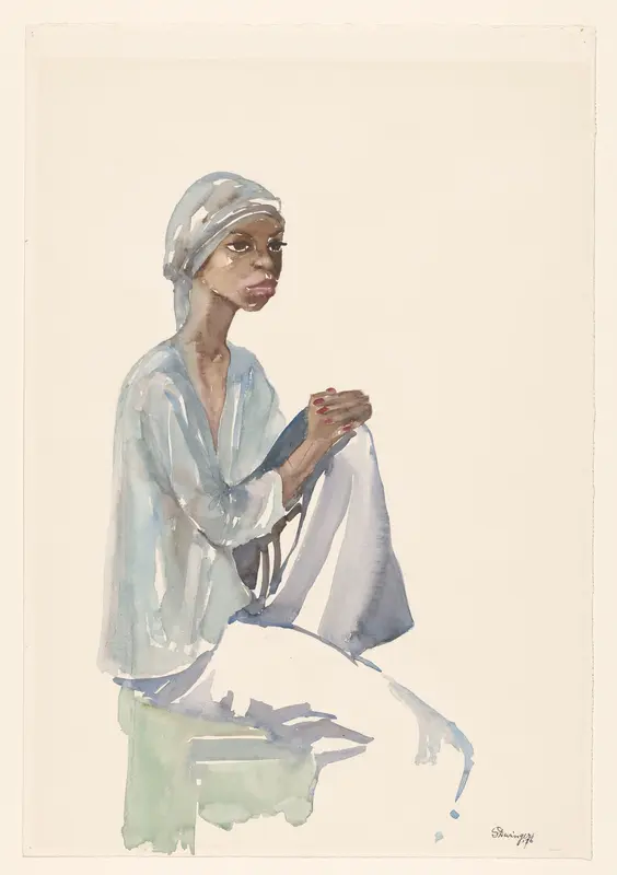 Zittende vrouw met hoofddoek Wall Art by Unknown - High-Resolution Digital Print