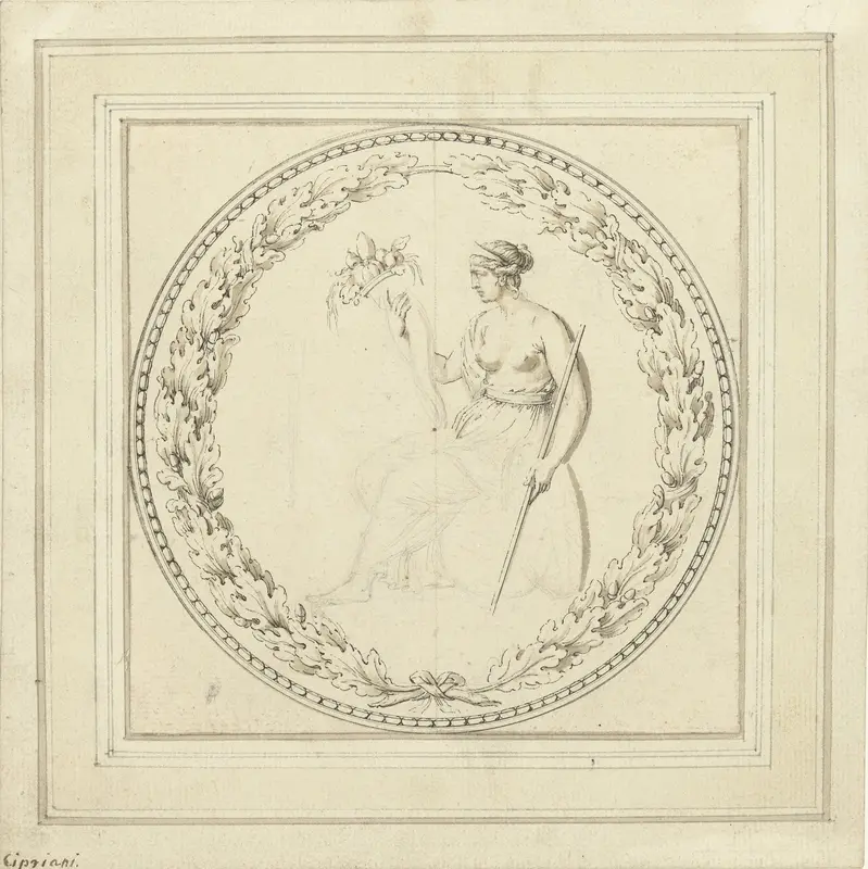 Zittende vrouw met hoorn van overvloed Wall Art by A. Cipriani - High-Resolution Digital Print