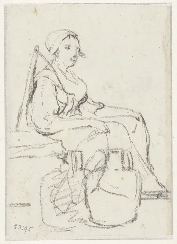 Zittende vrouw met juk en twee kruiken Wall Art by Jacob van Strij - High-Resolution Digital Print