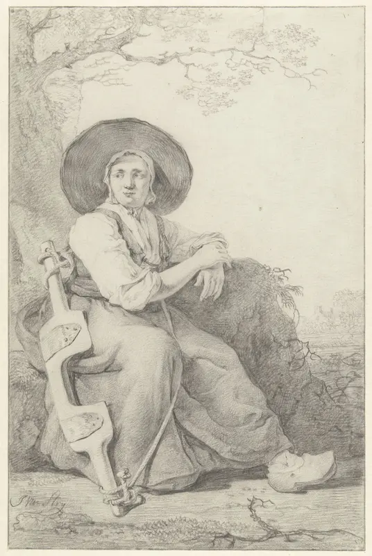 Zittende vrouw met juk Wall Art by Unknown - High-Resolution Digital Print