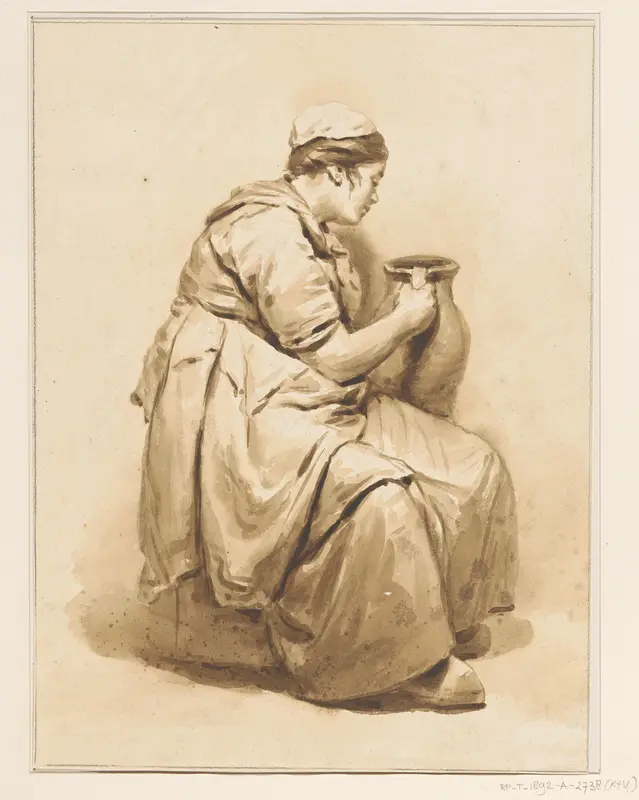 Zittende vrouw met kan in de hand Wall Art by Pieter Christoffel Wonder - High-Resolution Digital Print
