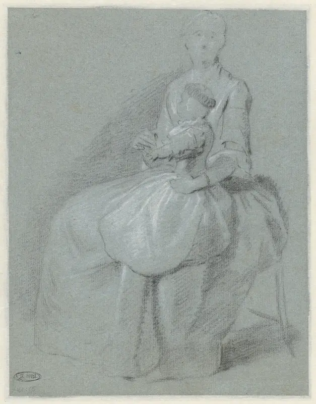 Zittende vrouw met kind op schoot Wall Art by Hendrik Pothoven - High-Resolution Digital Print