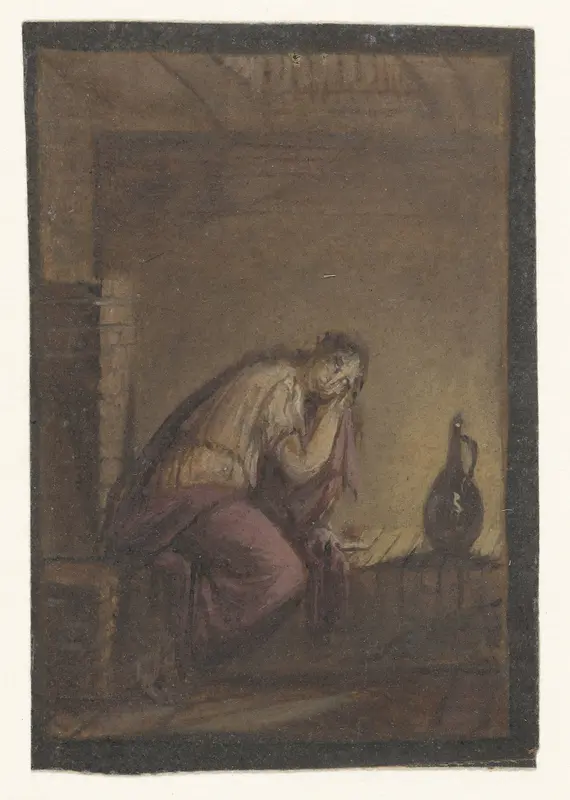 Zittende vrouw met kruik Wall Art by anonymous - High-Resolution Digital Print