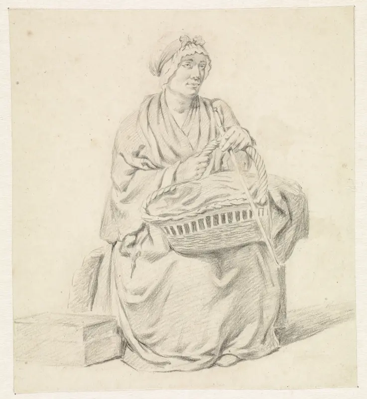 Zittende vrouw met mand Wall Art by Johan Paul Constantinus Grolman - High-Resolution Digital Print