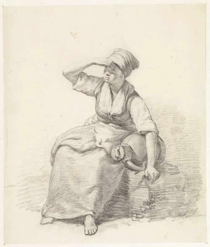 Zittende vrouw met melkbus Wall Art by Unknown - High-Resolution Digital Print