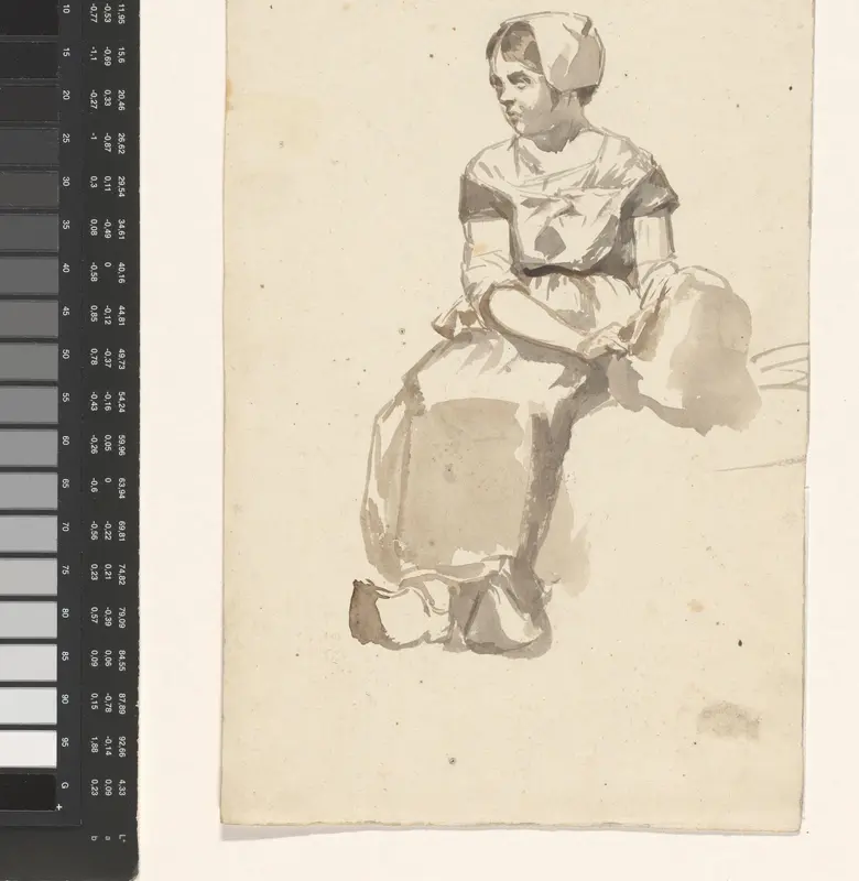 Zittende vrouw met muts en klompen Wall Art by Jan Bedijs Tom - High-Resolution Digital Print
