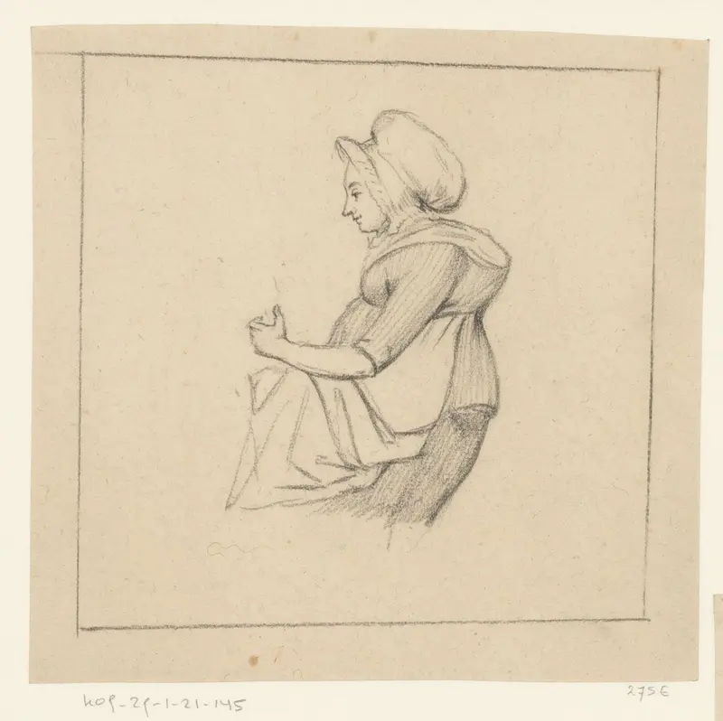 Zittende vrouw met muts en schort Wall Art by anonymous - High-Resolution Digital Print