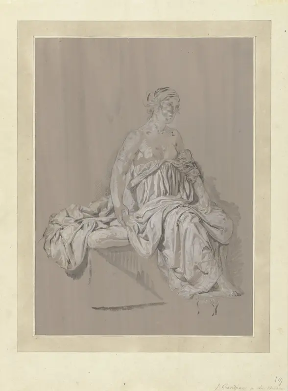 Zittende vrouw met ontbloot bovenlichaam Wall Art by Jean Grandjean - High-Resolution Digital Print