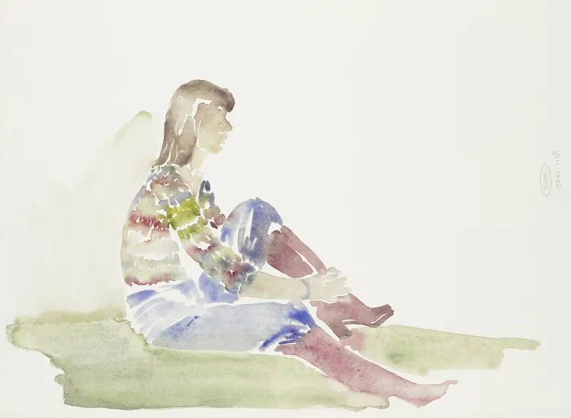 Zittende vrouw met opgetrokken been Wall Art by Unknown - High-Resolution Digital Print