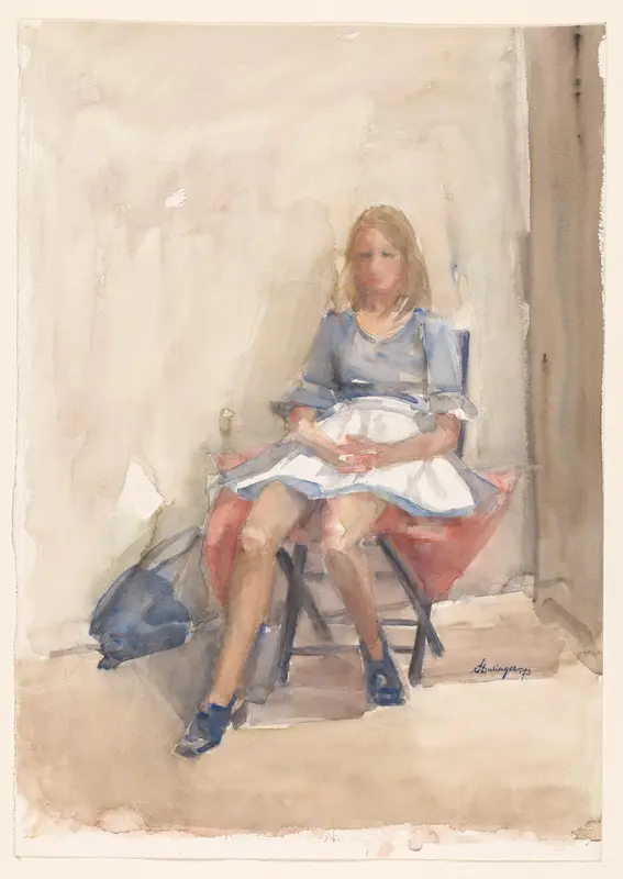 Zittende vrouw met schort Wall Art by Unknown - High-Resolution Digital Print