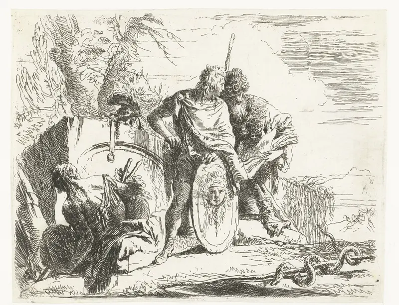 Zittende vrouw met soldaat en filosoof Wall Art by Unknown - High-Resolution Digital Print