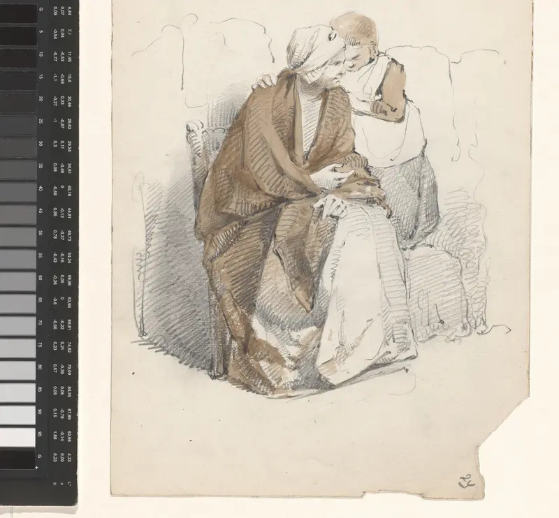 Zittende vrouw met staand kind Wall Art by Jan Bedijs Tom - High-Resolution Digital Print