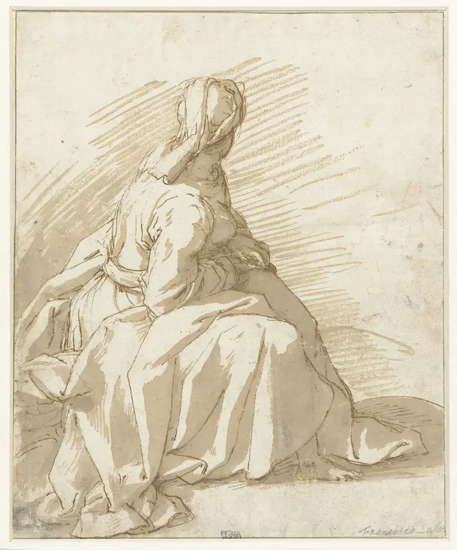 Zittende vrouw, naar rechts gewend en achterom kijkend Wall Art by Giovanni Antonio da Pesaro - High-Resolution Digital Print