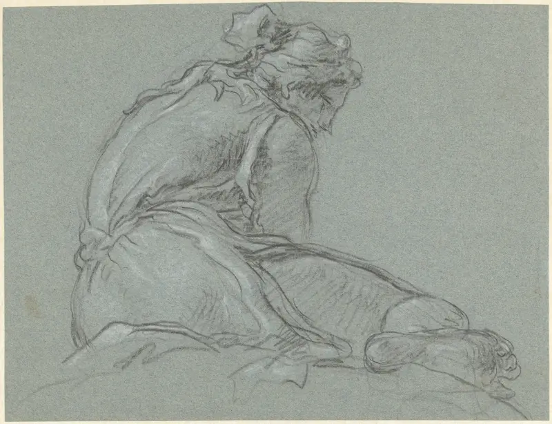 Zittende vrouw, op de rug gezien Wall Art by Unknown - High-Resolution Digital Print