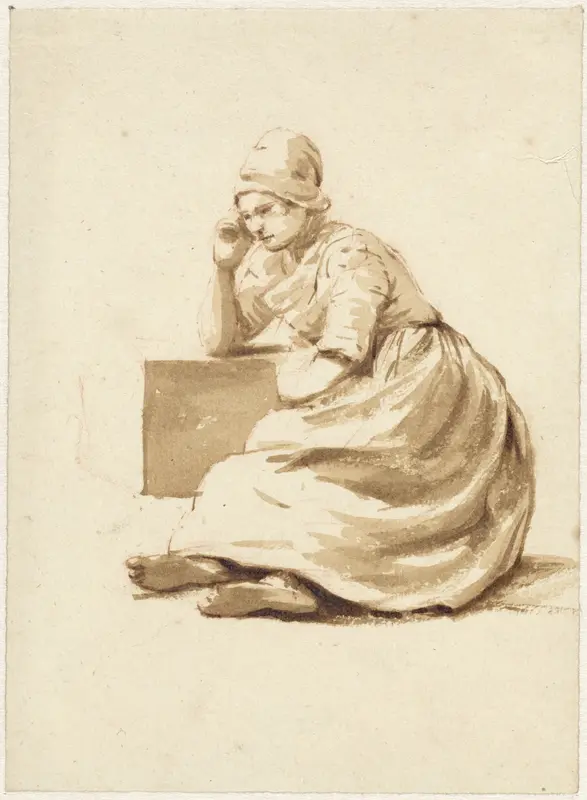 Zittende vrouw, steunend op een blok steen Wall Art by Pieter Ernst Hendrik Praetorius - High-Resolution Digital Print