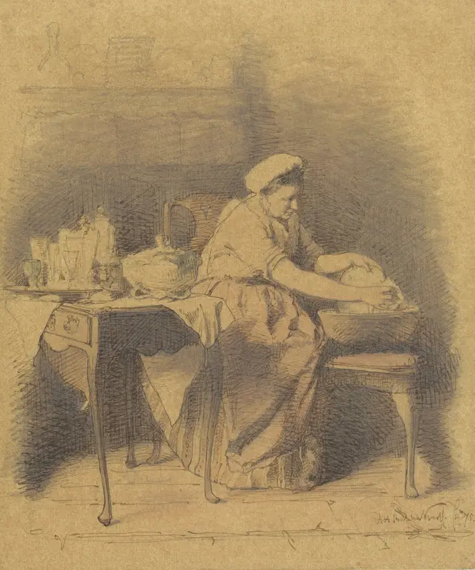 Zittende vrouw, vaatwerk wassend Wall Art by Alexander Hugo Bakker Korff - High-Resolution Digital Print