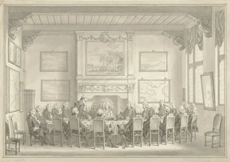 Zittingneming van Willem V in de V.O.C., bij zijn bezoek aan Amsterdam in 1768 Wall Art by Simon Fokke - High-Resolution Digital Print