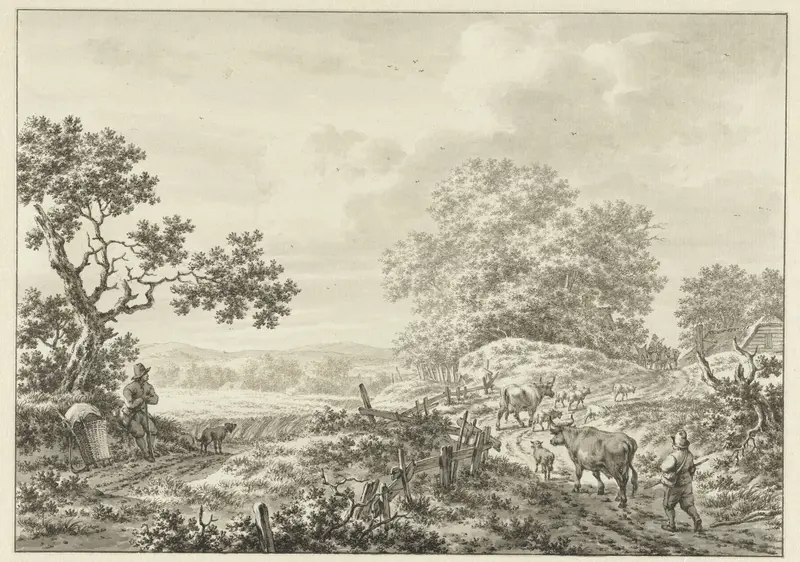 Zomerlandschap met herder met twee koeien en schapen Wall Art by Jacob Cats (1741-1799) - High-Resolution Digital Print