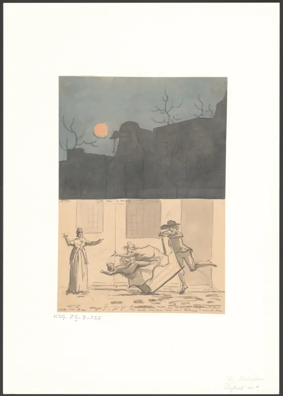 Zon bij mistig weer en een ongeluk met spelende kinderen Wall Art by Christiaan Andriessen - High-Resolution Digital Print