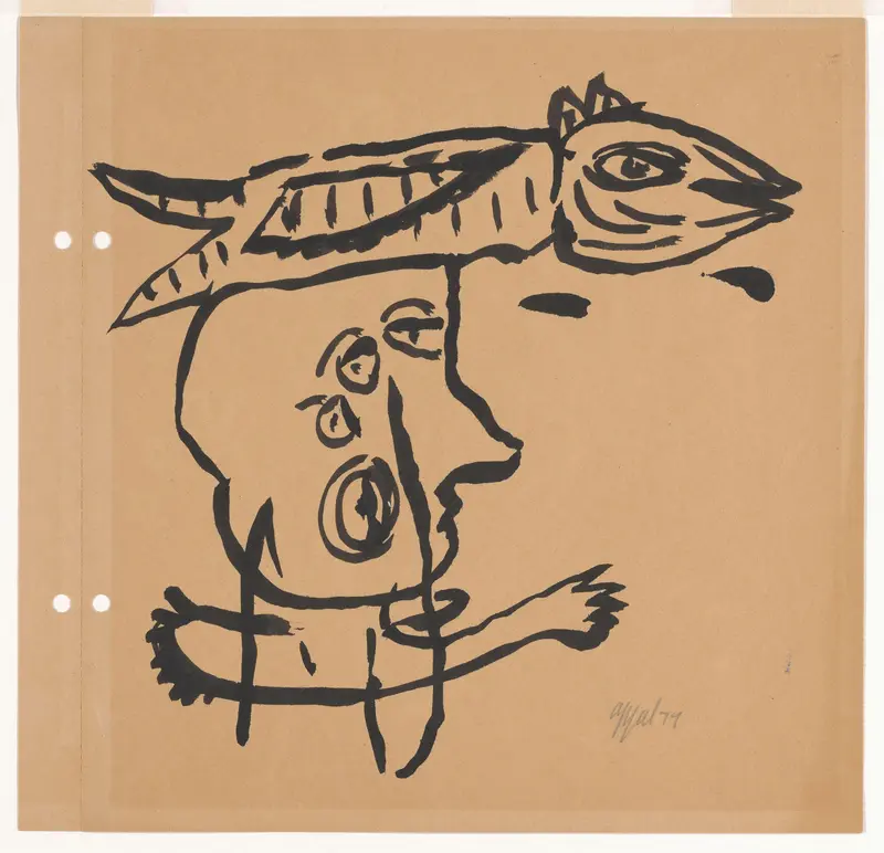 Zonder titel (figuur met vis op het hoofd) Wall Art by Unknown - High-Resolution Digital Print