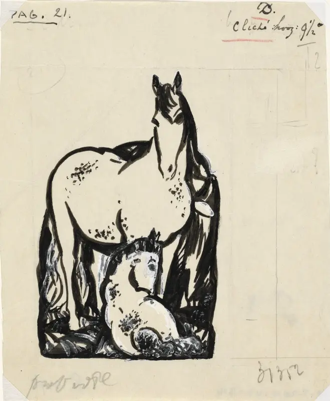 Zonder titel (paard en liggend veulen) Wall Art by Leo Gestel - High-Resolution Digital Print